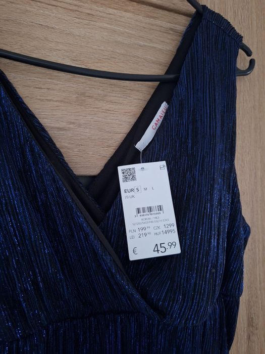 Nowa z metką elegancka długa granatowa sukienka Camaïeu rozmiar 36 S