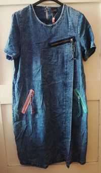 Sukienka Aleksandra, nowa z metką, niebieska/denim, kieszenie, 40