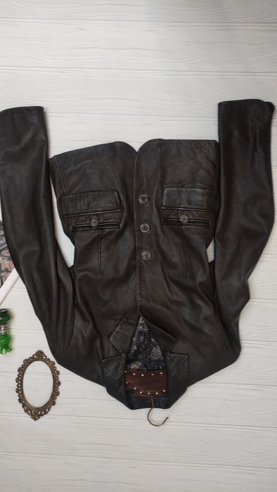 Шкіряний піджак шоколад 100% шкіра