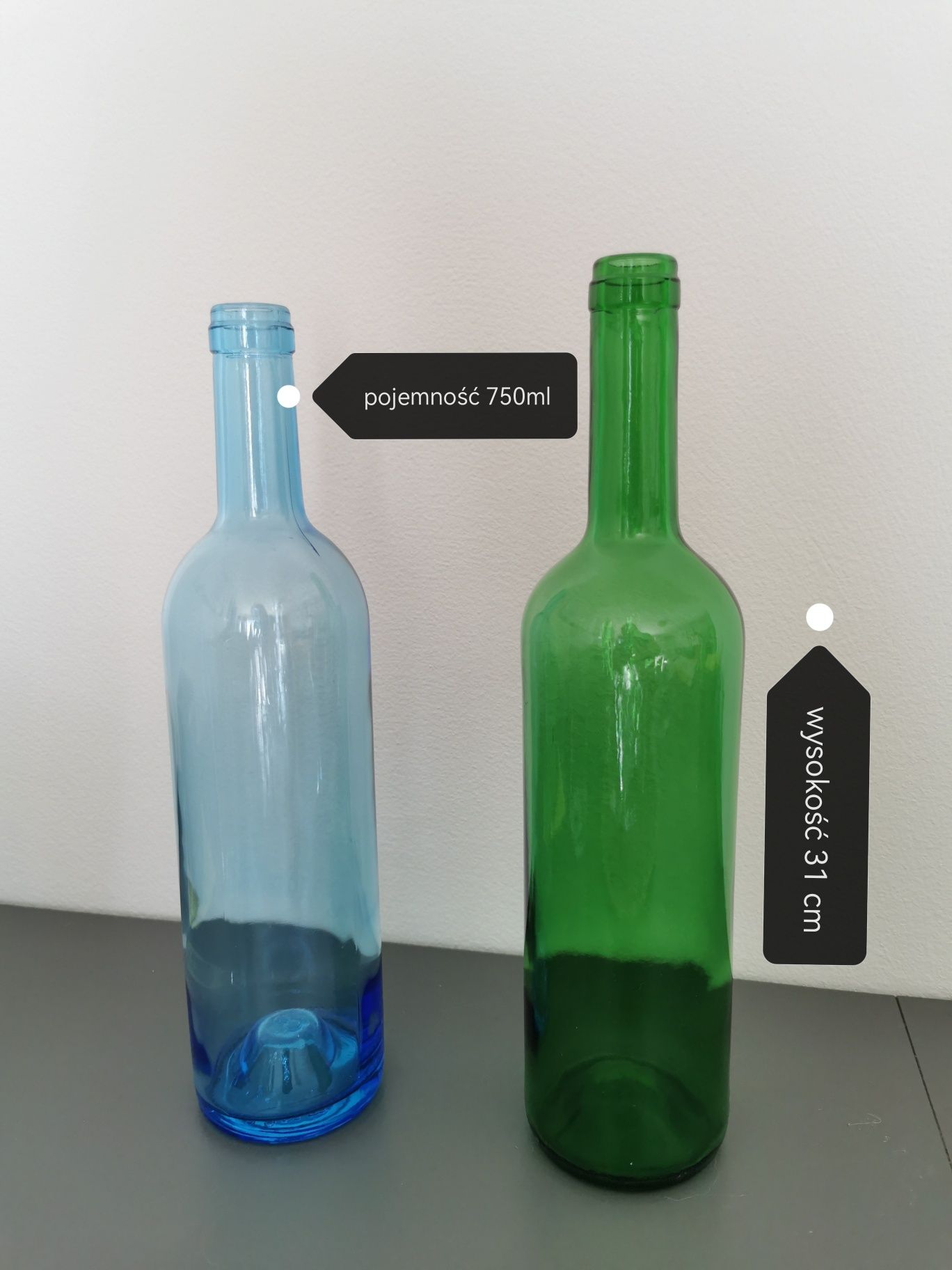 Ozdobne butelki szklane 750ml butelka zielona niebieska