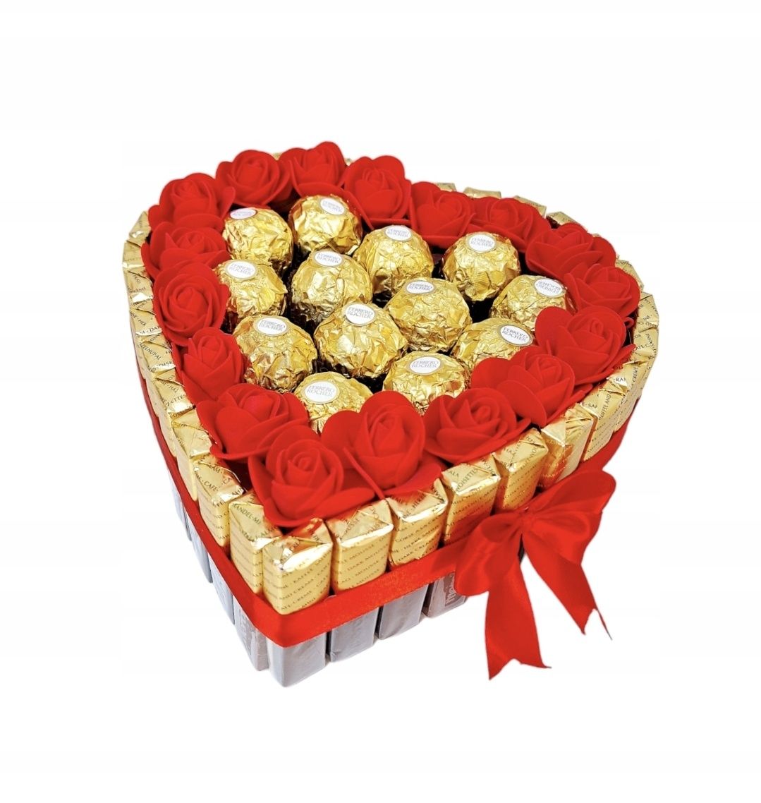 Tort serce Merci Ferrero Rocher bukiet zestaw prezentowy box upominek