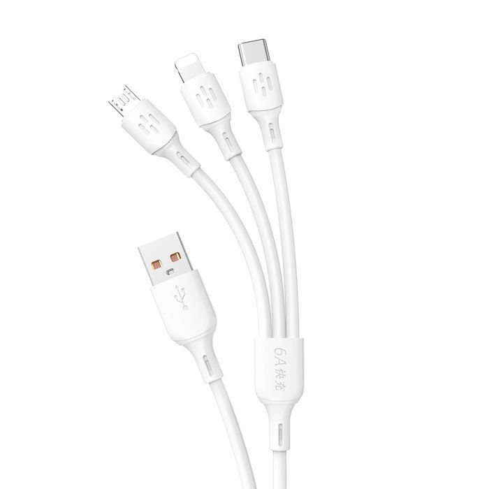 Uniwersalny Kabel Dudao L8A-3in1 USB-A/C/Micro/ Lightning 1.2M Biały