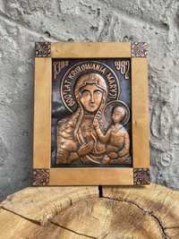 Miedziany obraz Matka Boska Maryja 1982 antyk vintage Jezus