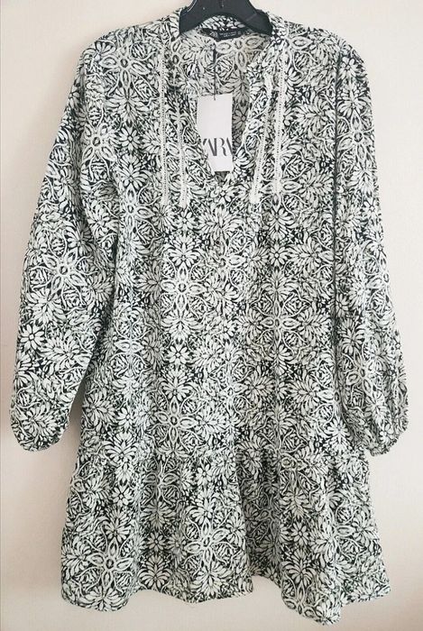 NOWA 40 L ZARA sukienka bawełniana khaki wzór print khaki