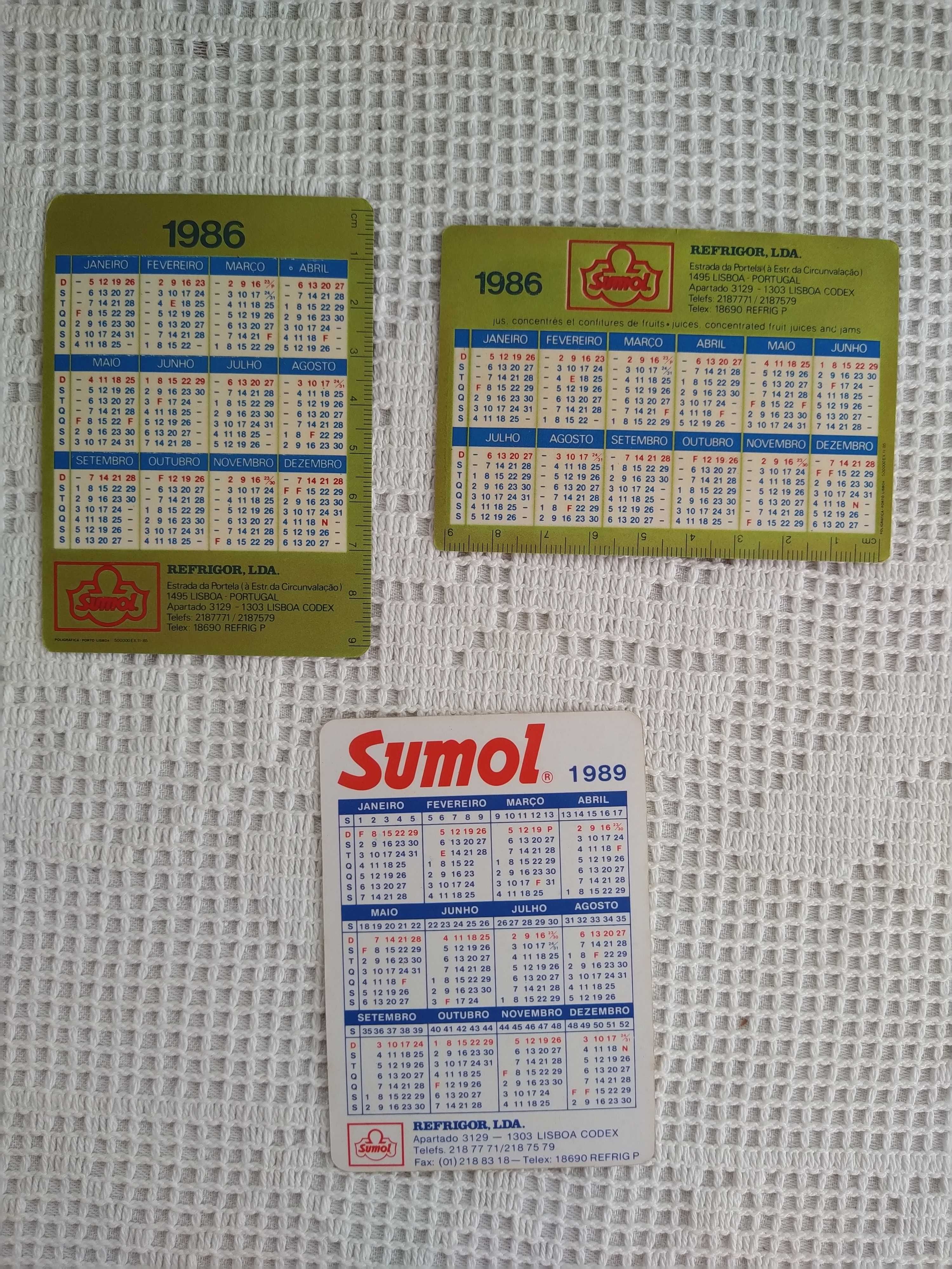 Calendários da marcas Sumol - 1986 / 1989