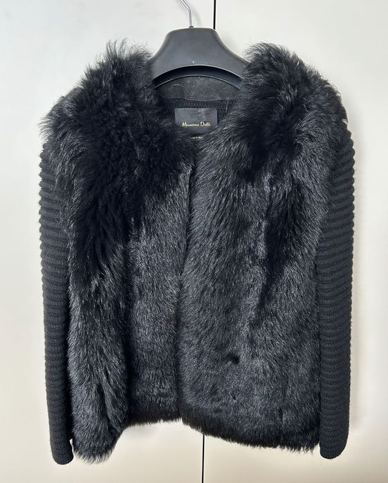 Czarna, krótka kurtka z futrem z włosa owczego-Massimo Dutti-rozmiar S