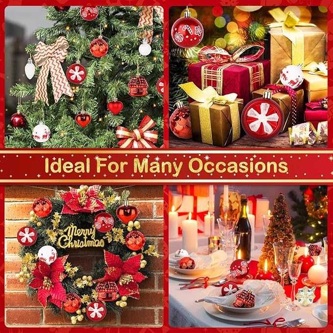 Conjunto de 40 Peças de Natal Vermelhas e Brancas