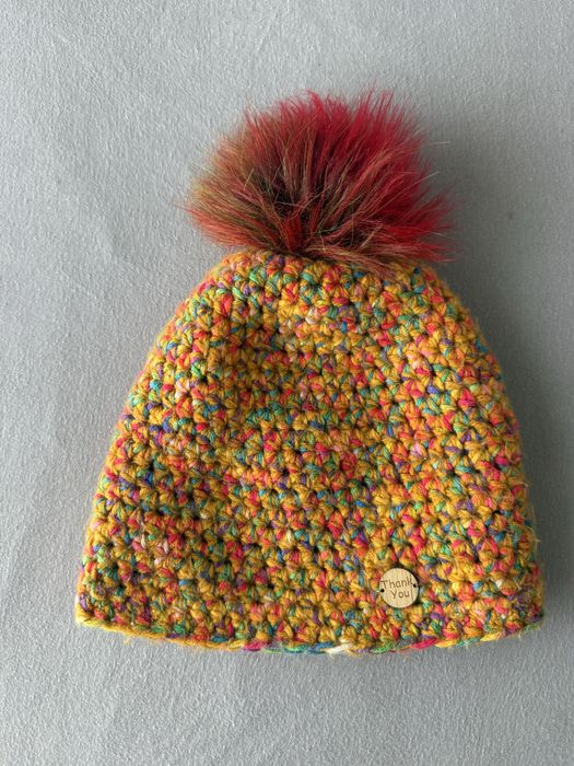 Czapka z kominem oraz opaską z wełny