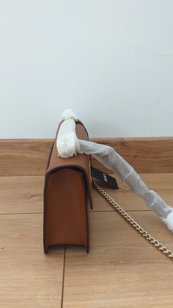NOWA DKNY MAŁA Karan oryginalna skóra naturalna torebka crossbody brąz