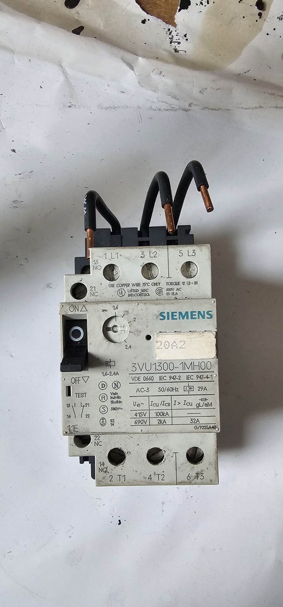 Автомат захисту двигуна SIEMENS, 1.6-2.4А, 3VU1300-1MH00