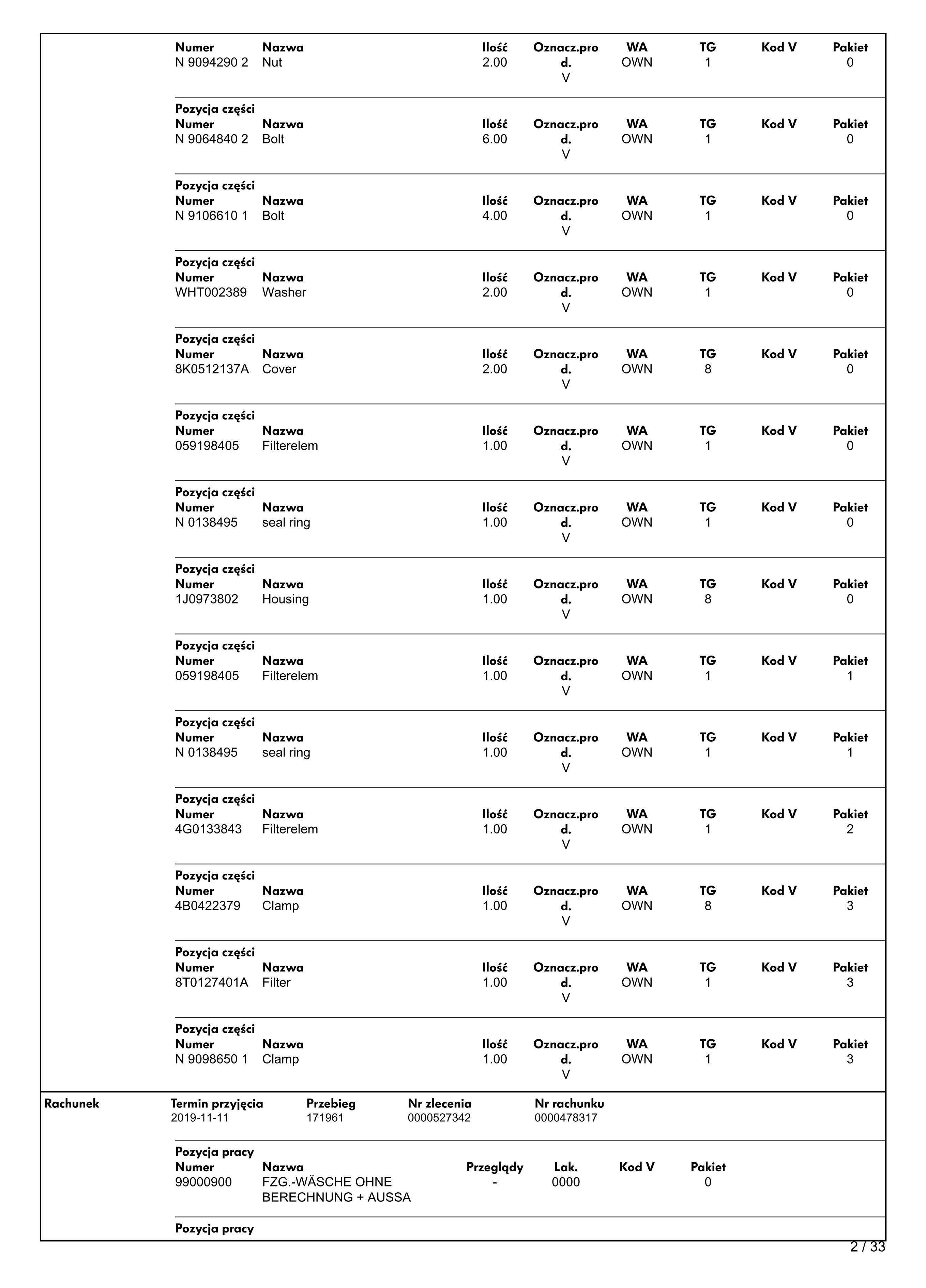 VW AUDI SEAT SKODA Historia serwisowa po VIN w PDF