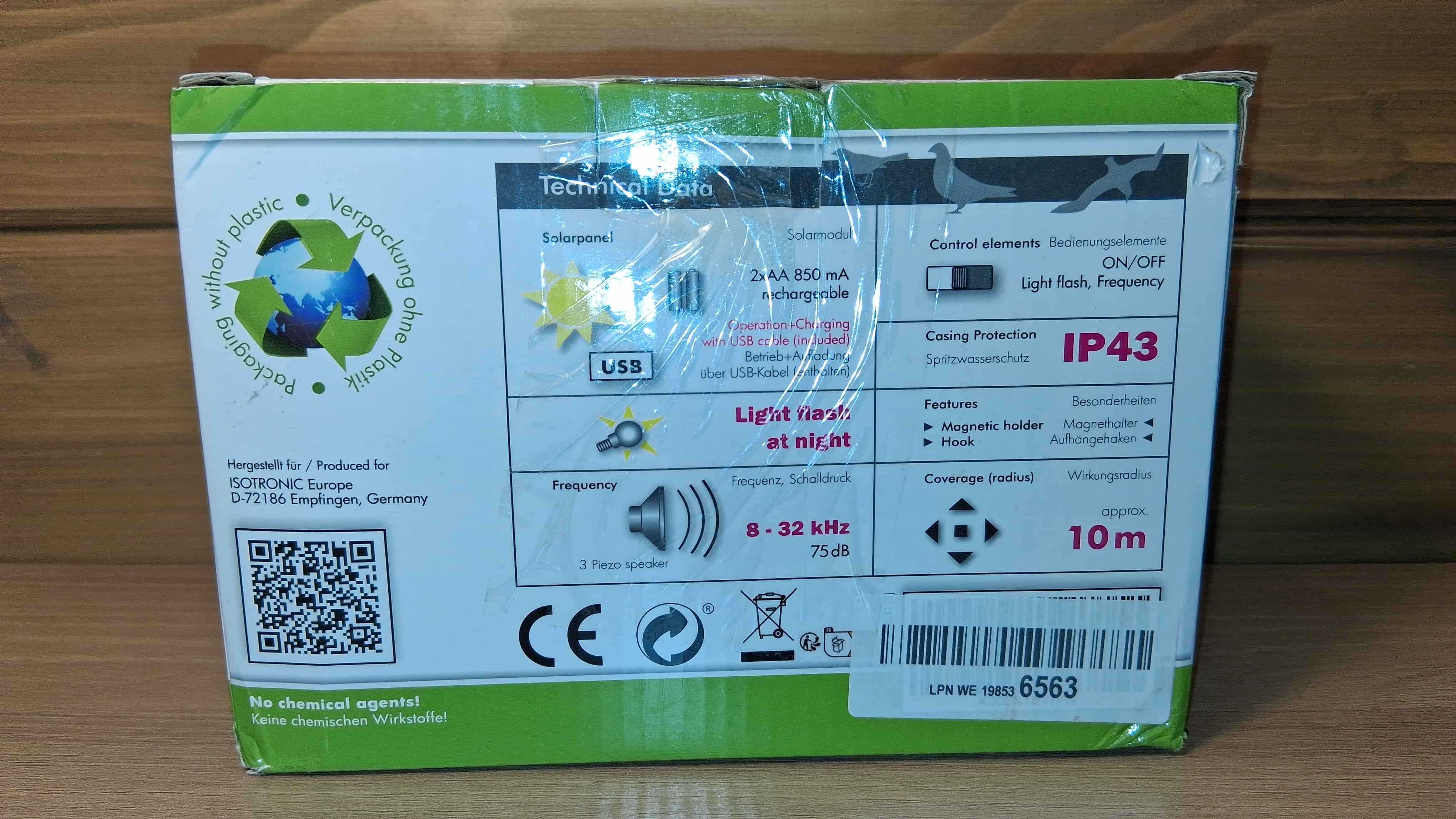 Odstraszacz Ptaków Isotronic Solarny Ultradźwięki Zestaw 3 Szt