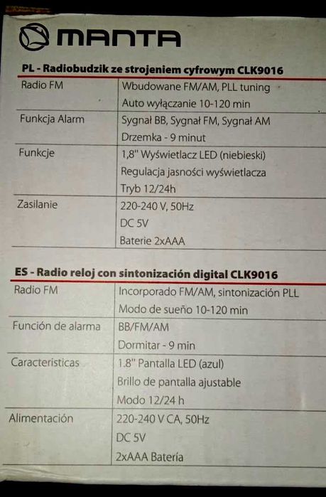 Rádio-despertador Manta CLK9016