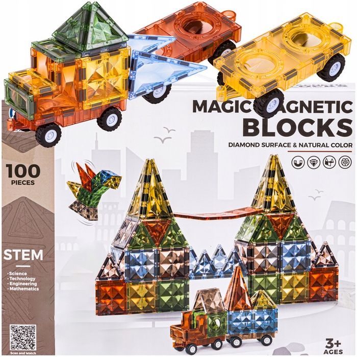 Klocki Magnetyczne Konstrukcyjne Panele Magnetic Tiles Pojazdy Figury