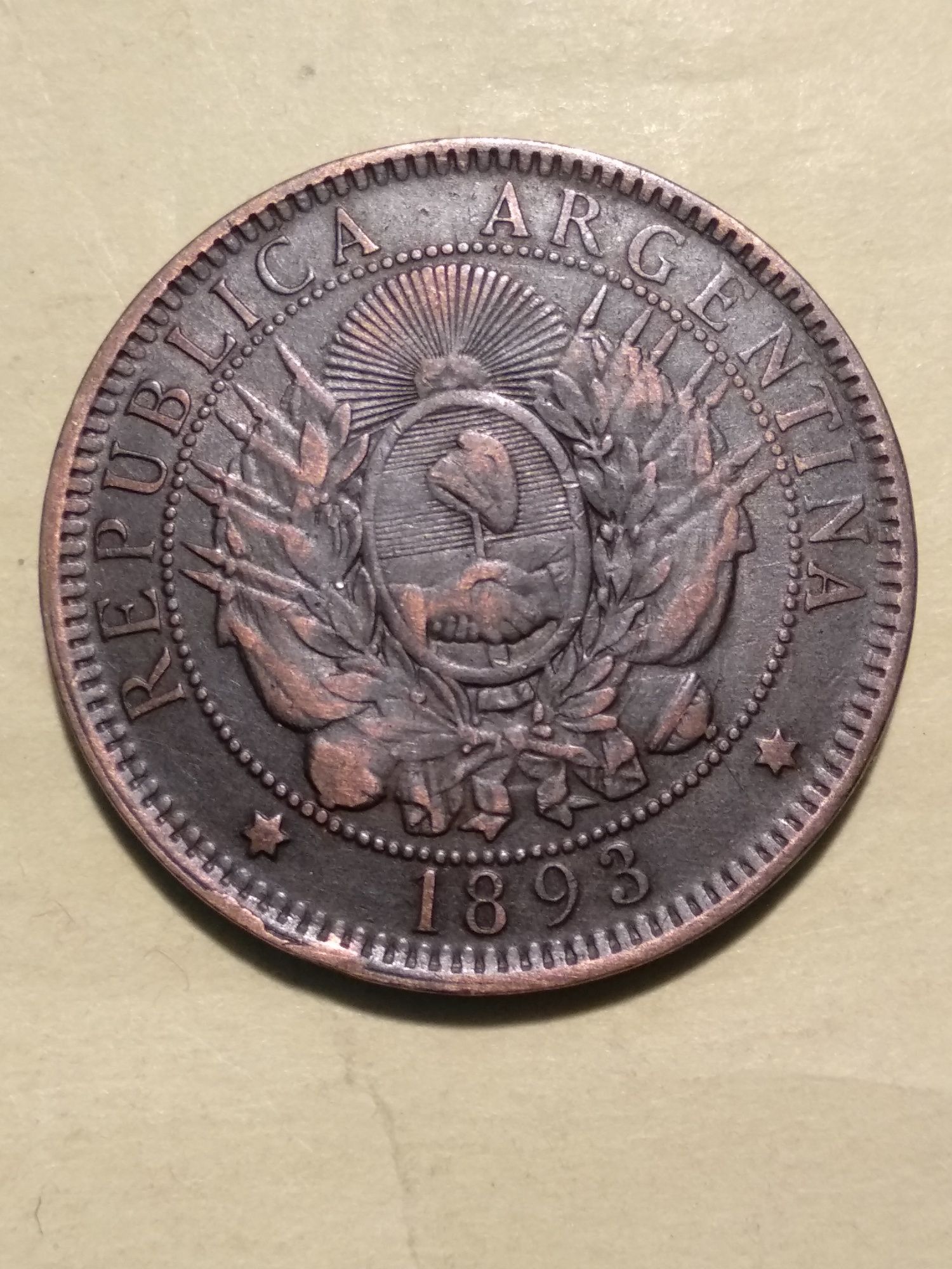 Moeda de 2 Centavos 1893 Argentina
