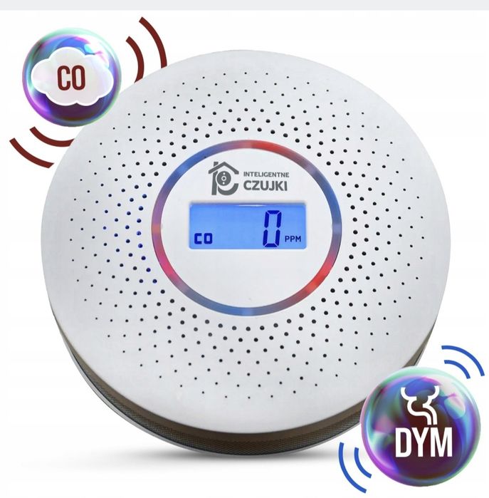 Czujka dymu i tlenku węgla  certyfikowany alarm detektor  na baterie