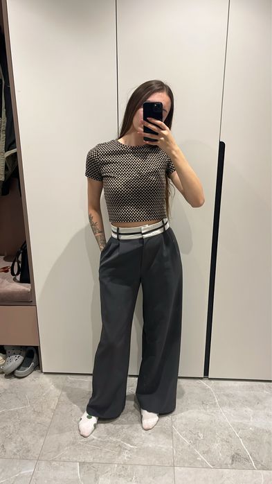 Штани палацо, вільні сірі штани