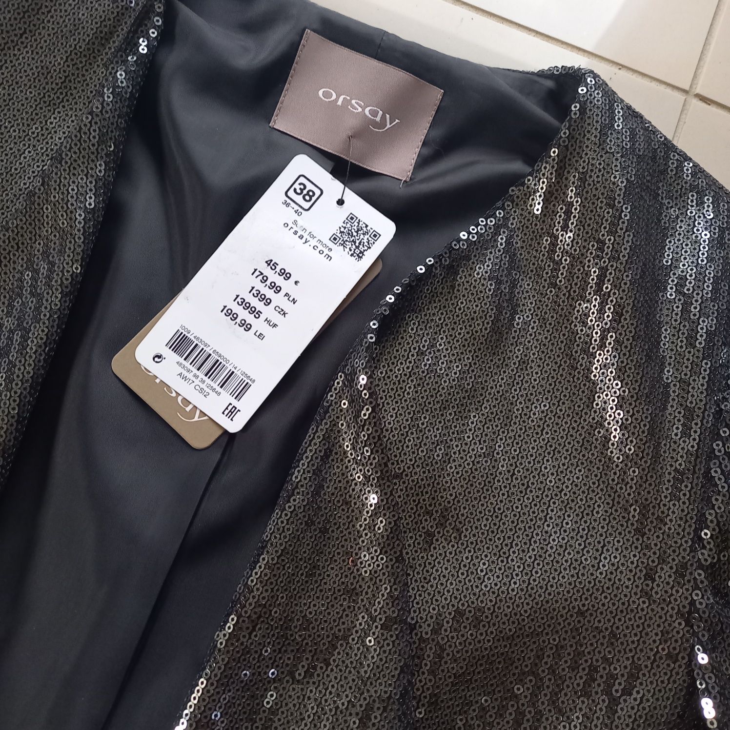 Cekinowy żakiet bolerko NOWY ORSAY, r.38