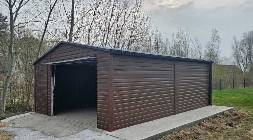 Garaż blaszany 5x6, drewnopodobny garaż, solidna konstrukcja