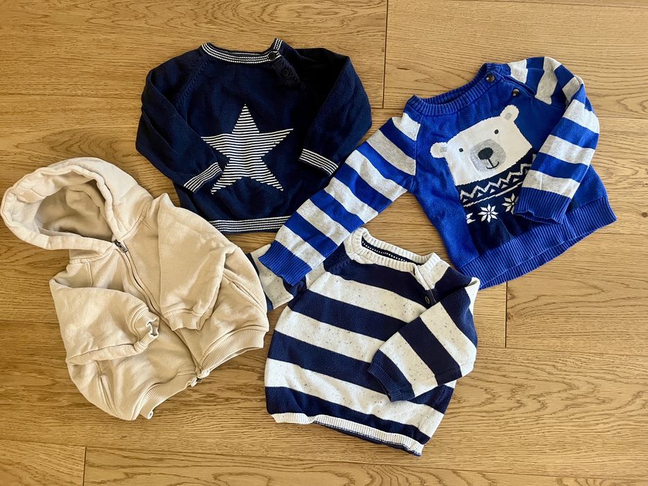 Zestaw ubrań 74: body spodnie swetry bluza paka jesień zima