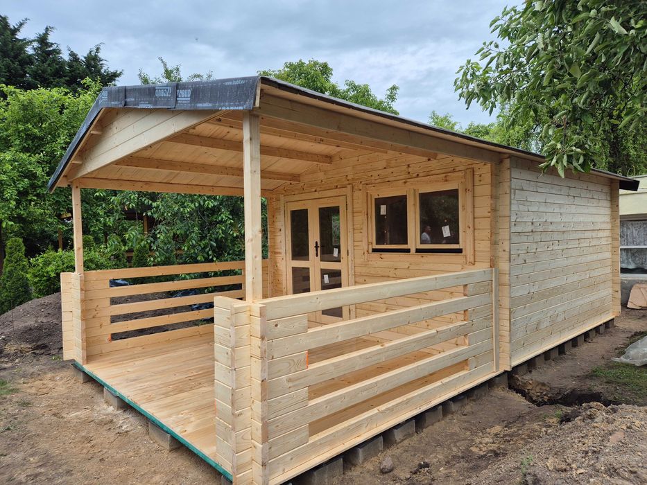 od RĘKI piękny domek drewniany + TARAS* 7m x 4m*28 m2 *SCIANY aż 45 mm