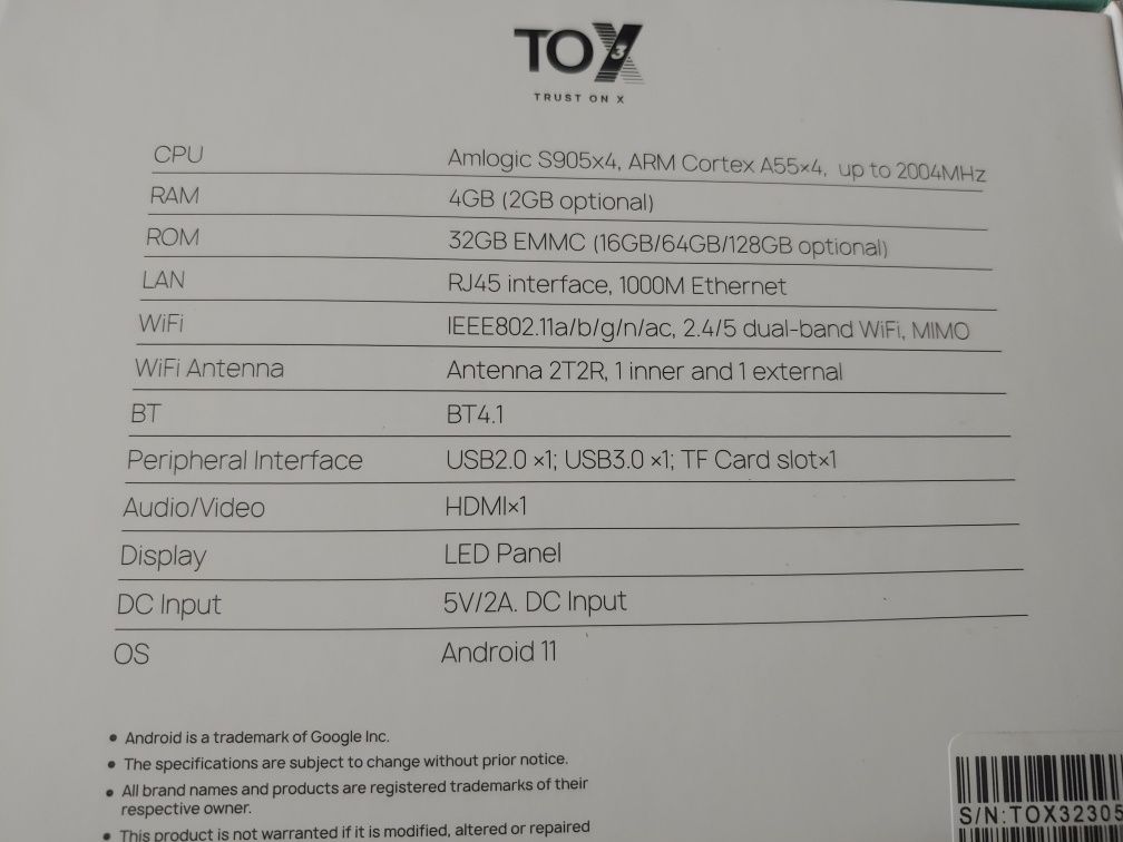 Tox 3 4Gb/32Gb TV Box