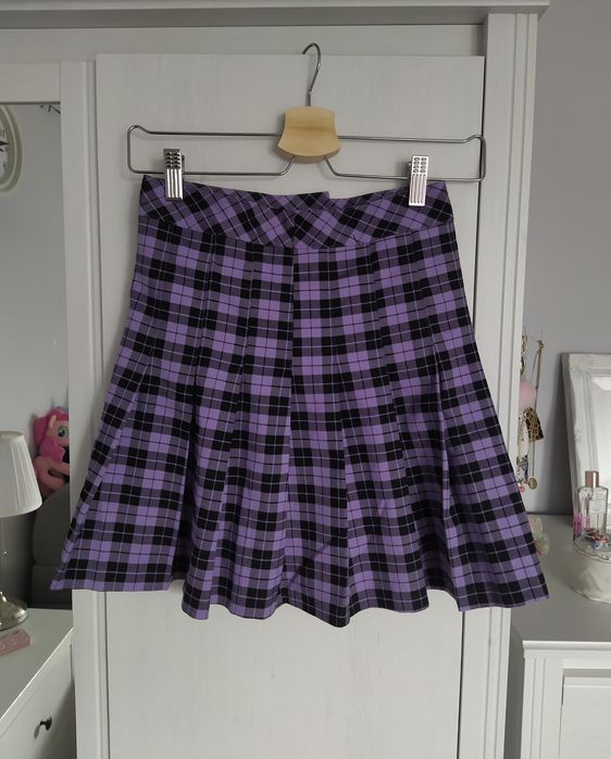 fioletowa rozkloszowana spódniczka w kratę plisowana tenis skirt XXS X