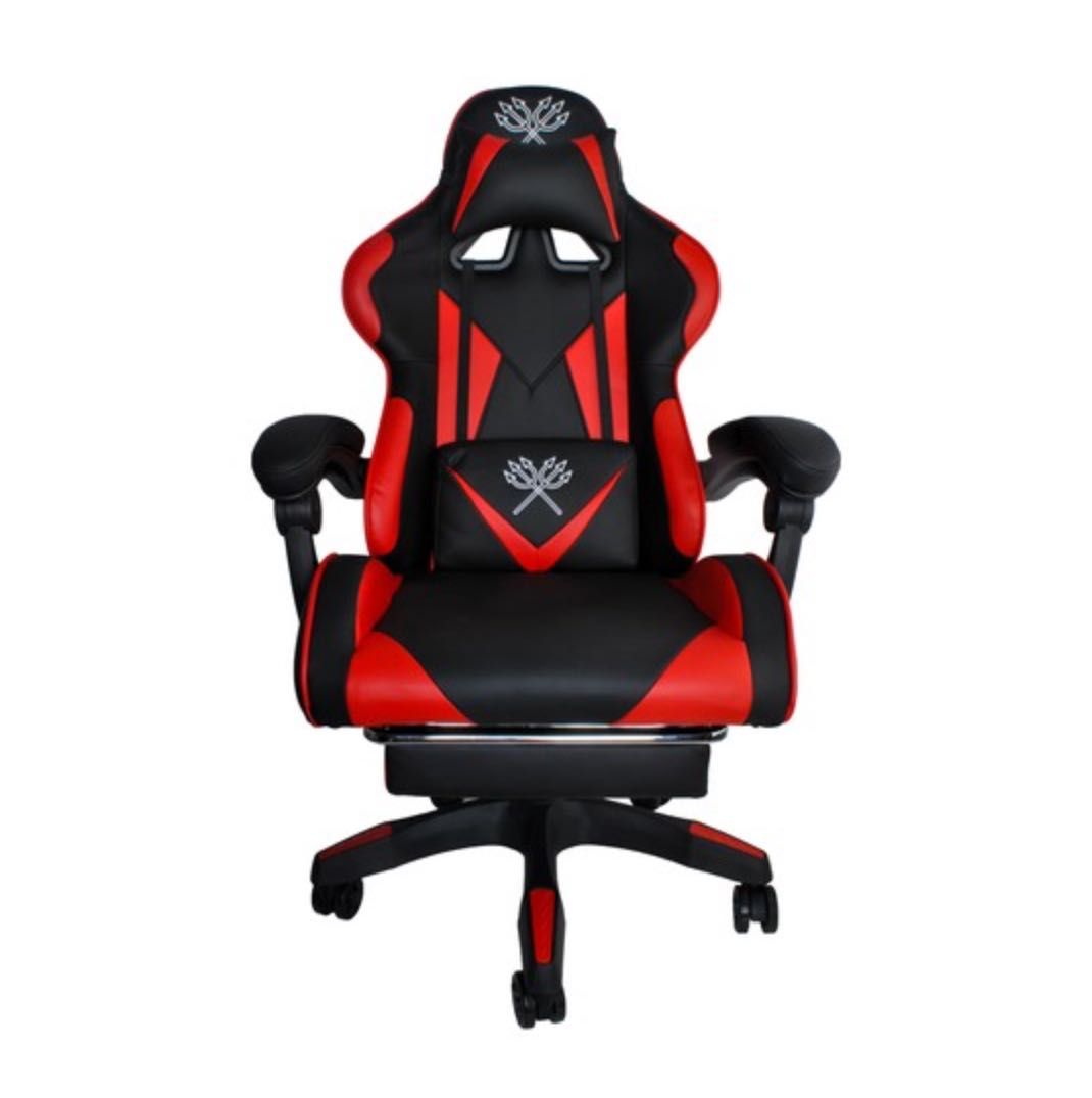 Fotel gamingowy obrotowy z podnóżkiem PREMIUM - czarno - czerwony