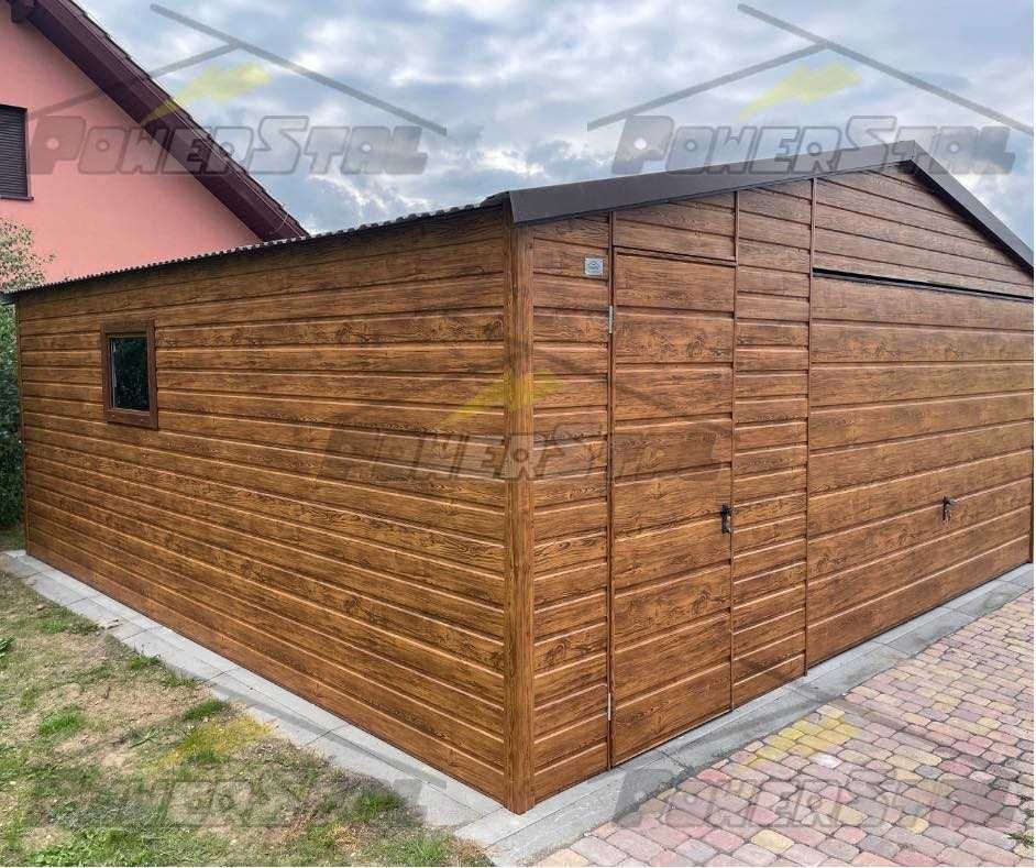 Garaż blaszany drewnopodobny Garaż z profila imitacja drewna
