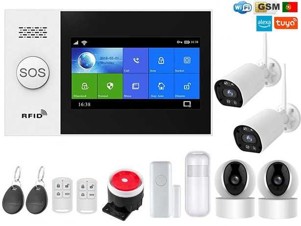 Alarme Tuya sem Fios GSM/WiFi 2 Câmaras Android/iOS 5 Sensores (NOVO)