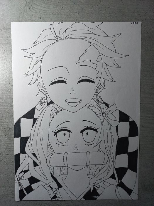 Desenho de tanjiro e nezuko