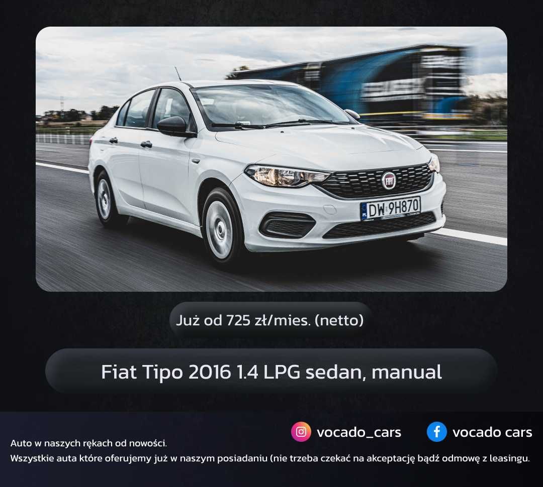 Fiat Tipo 1.4 LPG Sedan na wynajem długoterminowy z wykupem