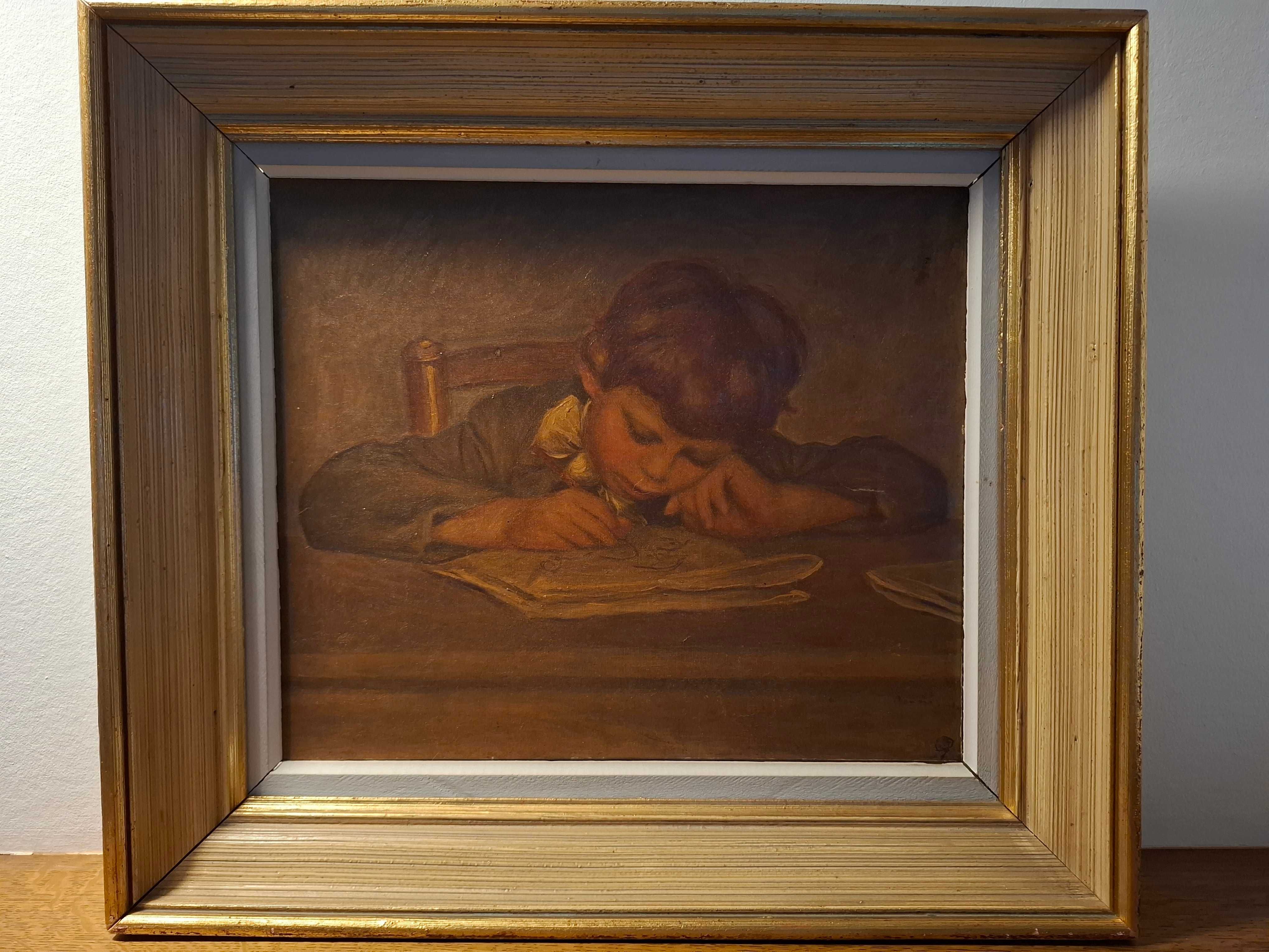 NN kopista, "Uczeń" Renoira, École française obraz na płótnie 42x47cm
