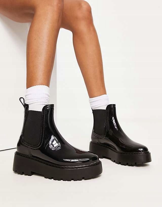 Asos Design 39 Czarne Kalosze Na Platformie Gadget H15532