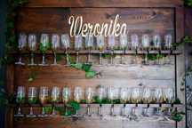 Prosecco wall, ścianka do zdjęć, na szampana, kieliszki wesele