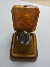 Stary srebrny pierścionek sygnet topaz srebro kopuła rękodzieło