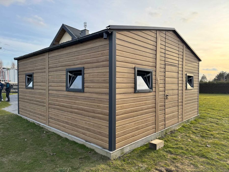 Garaż blaszany 6x6m dwuspadowy, winchester + grafit, profil ocynk