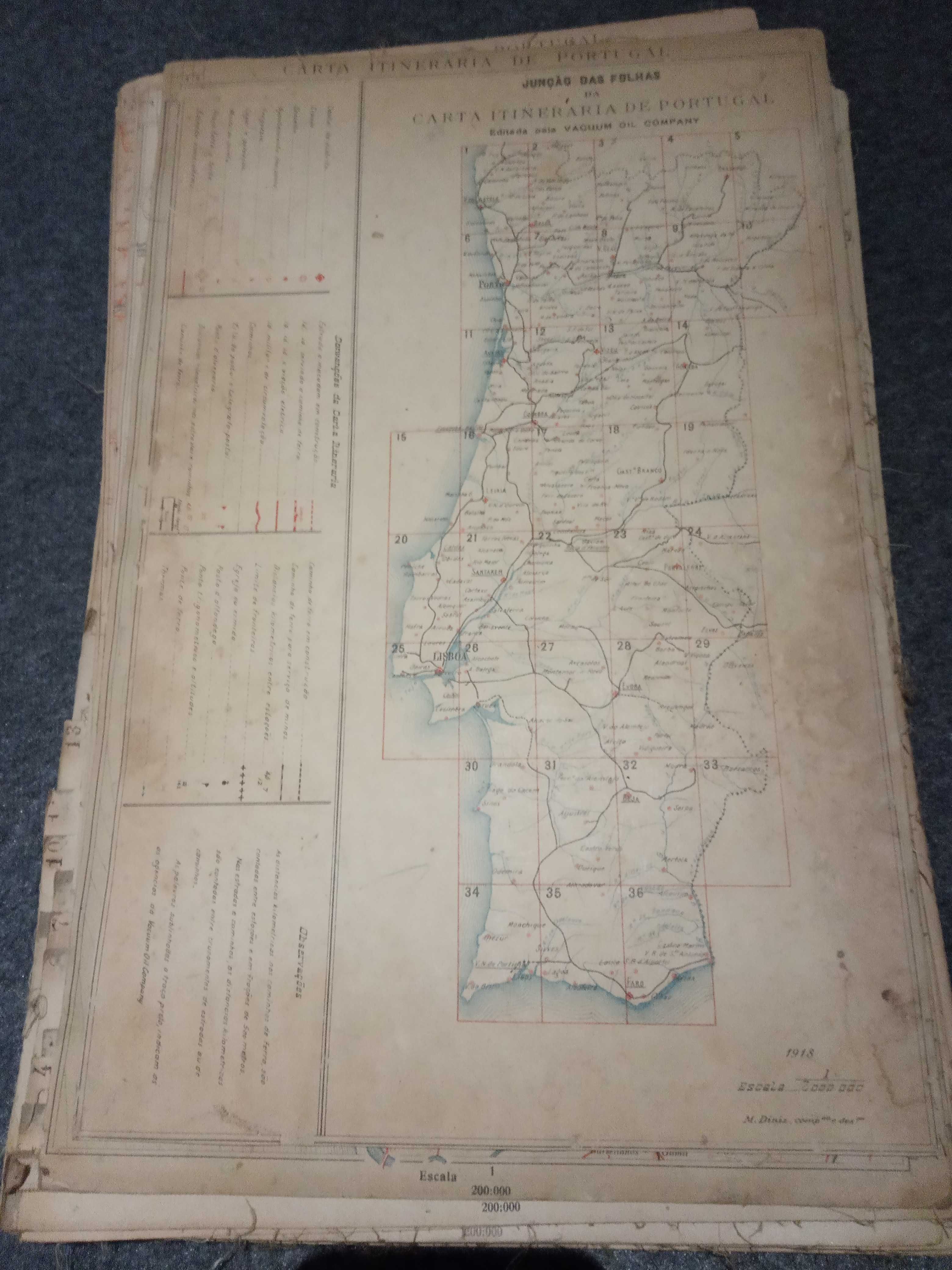 Carta Itinerária (Mapa) de Portugal - 1918 - Auto-Gazo - Mobiloils