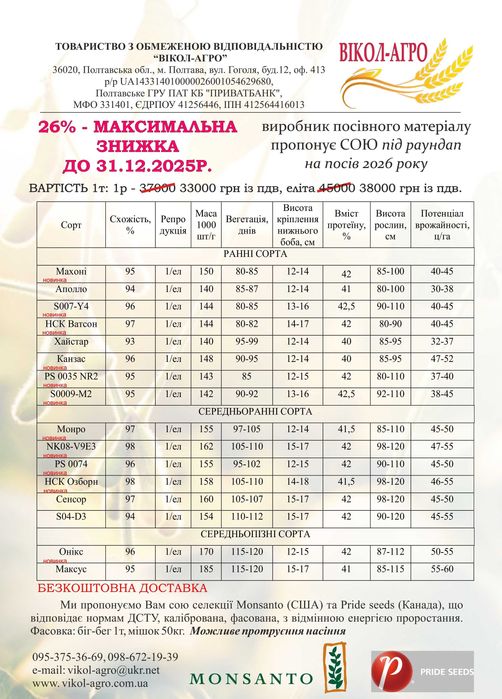Насіння сої /МАКСИМАЛЬНА ЗНИЖКА 26%/ (під раундап) ГМО від виробника
