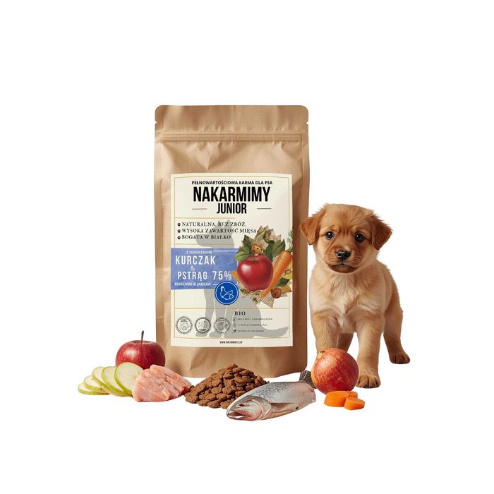 Sucha karma dla szczeniaka NAKARMIMY – Kurczak i Pstrąg 3KG