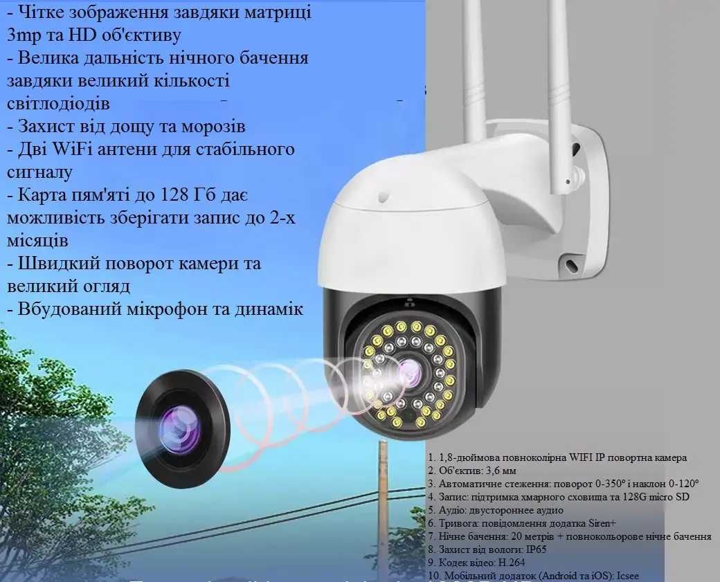 Уличная WIFI IP камера видеонаблюдения CAMERA C18 V380PRO 360/90 3.0mp