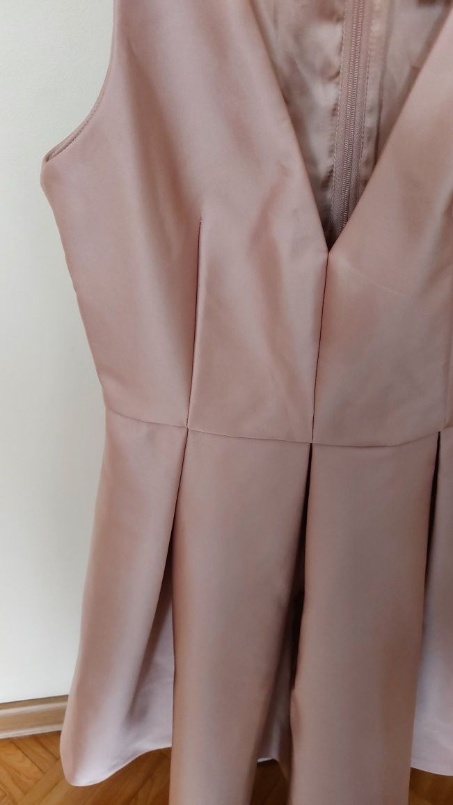 H&M sukienka elegancka kolor blady róż XS