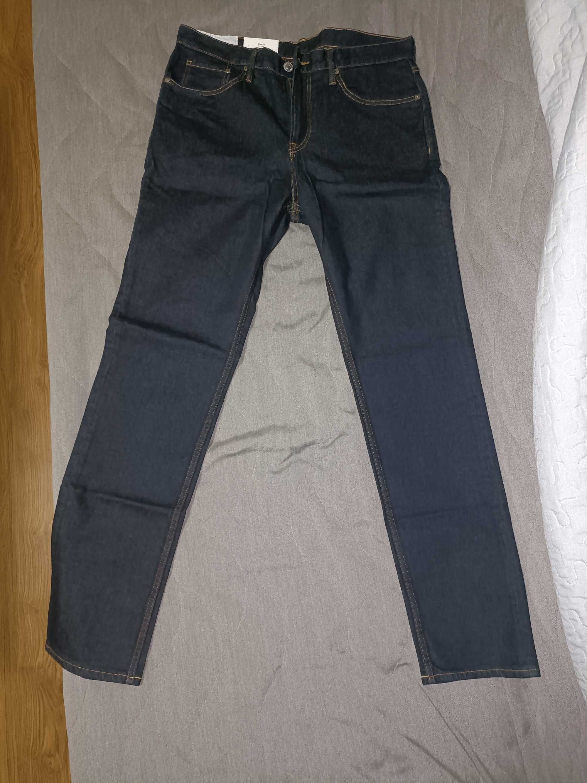 Spodnie męskie-Slim Jeans H&M, rozmiar 34/34, ciemnoniebieskie (nowe)