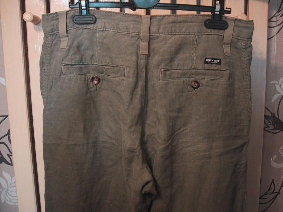 Spodnie DOCKERS Chinos KHAKI Len W:33 L:34.Stan BDB Pas.85.Wysłka