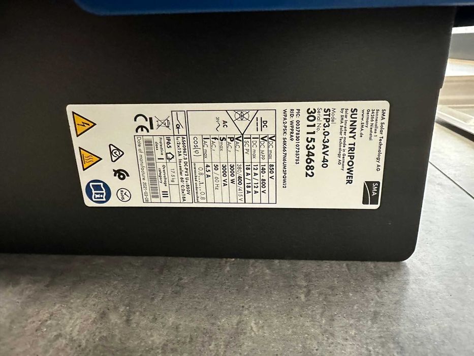 Inversor de rede Trifásico 3kW - SMA - Excelente Estado - Com garantia
