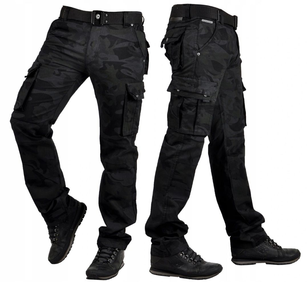 Czarne męskie spodnie moro, męskie bojówki, spodnie wojskowe