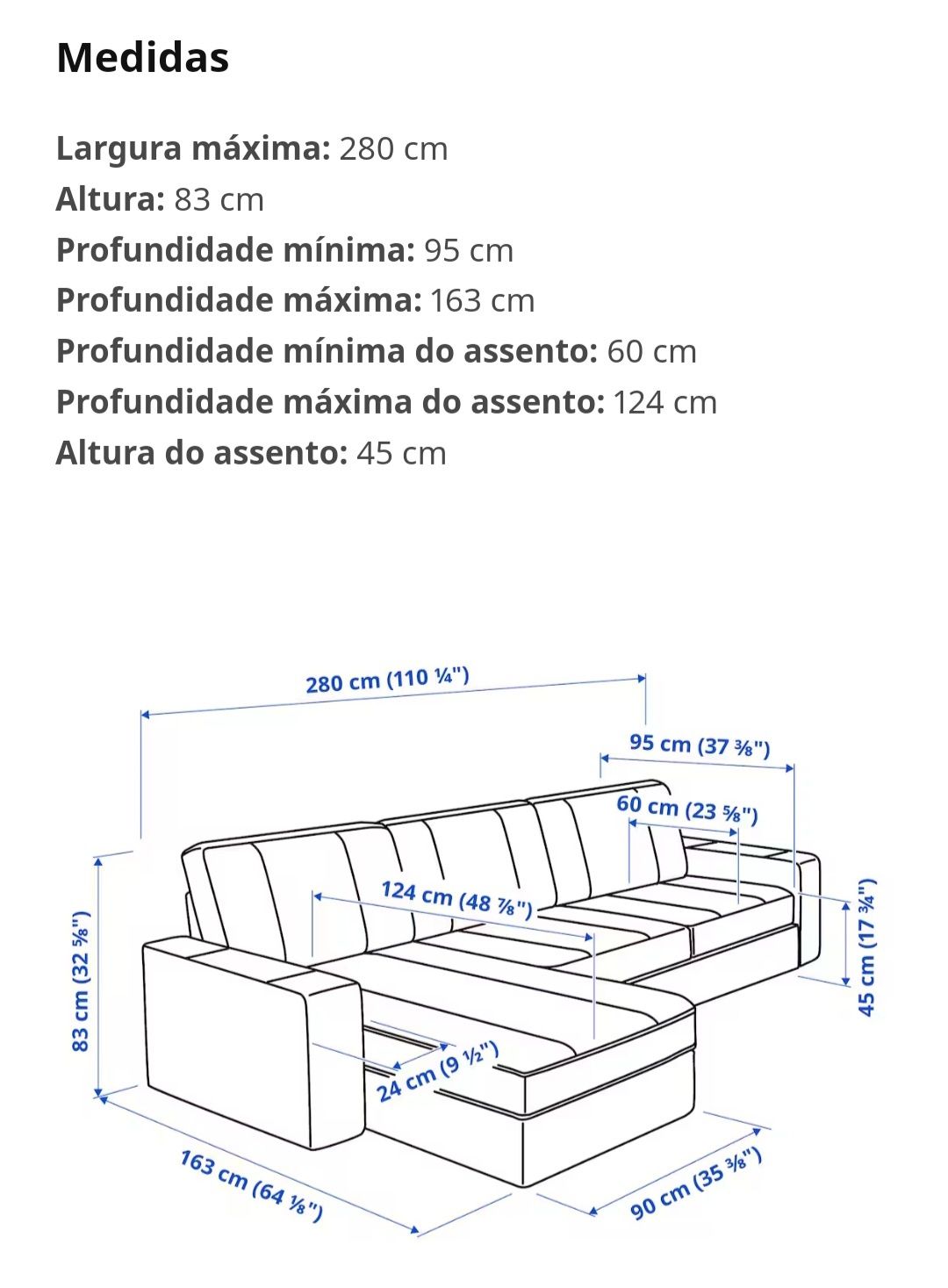 Sofá 3 lugares c/chaise longue kivik