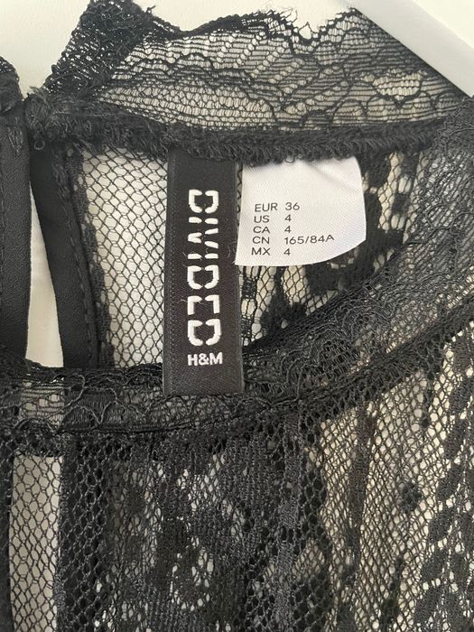 Elegancka koronkowa czarna bluzka H&M - r. 36