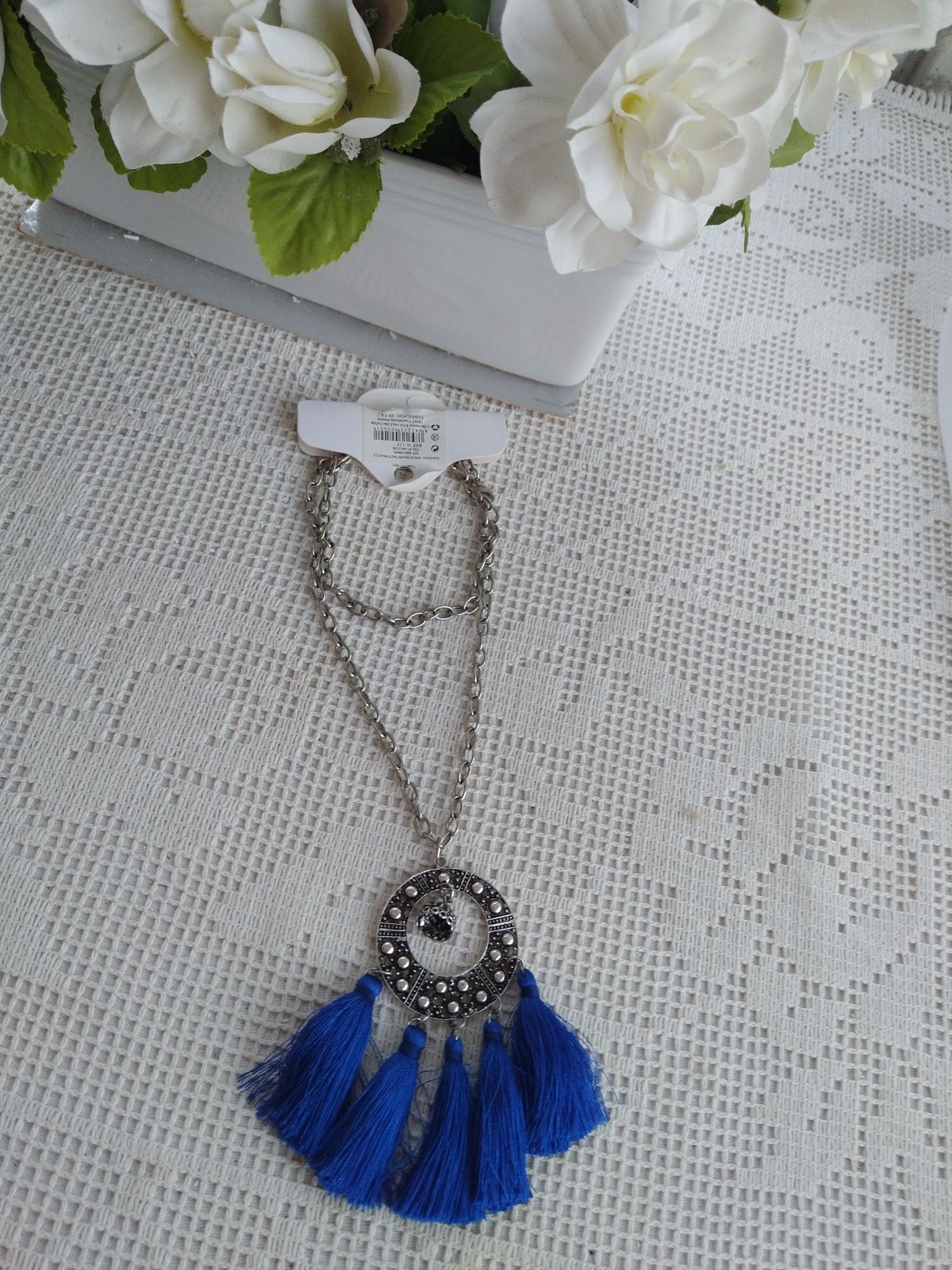 Colar boho chic prateado e azul - Novo!