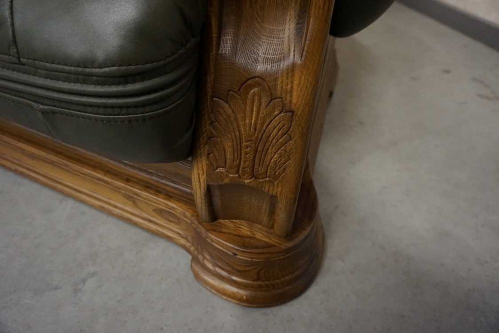 Fotel na Stelażu Dębowym Skóra Naturalna Piękna Zieleń (w-1117)